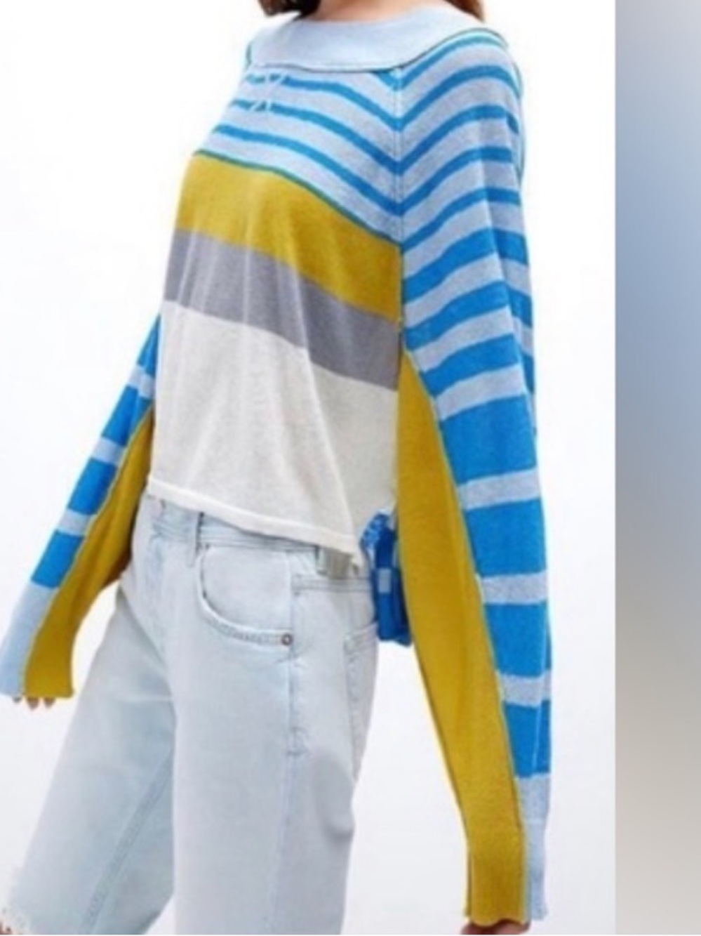 Free People Sunny Skies Block Party Sweater Colorblock Stripe Oversize Batwing
